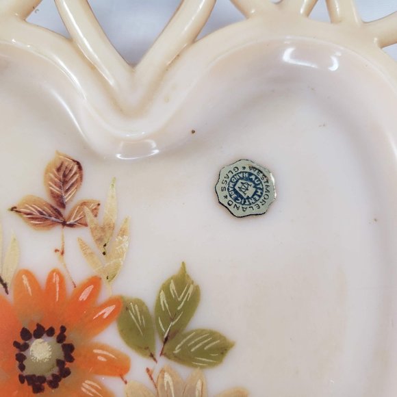 Westmoreland Cream Articulated Heart Plate Trinket Dish Floral Orange Flowers - Picture 3 of 4